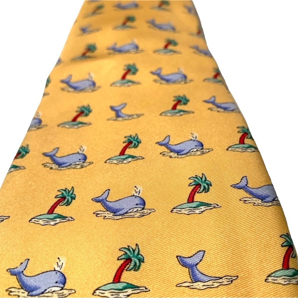 Thomas Pink 100% Silk Yellow Tropical Island Whale Tie - Picture 3 of 4